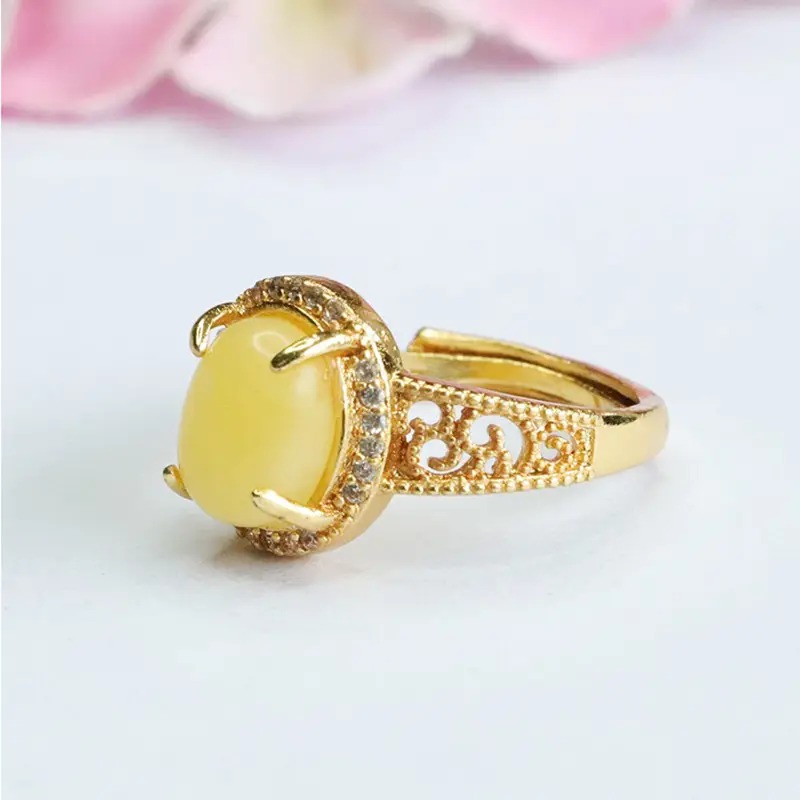 Guan Yu Natural Amber Ring Yellow Beeswax Live Dropshipping - Image 2