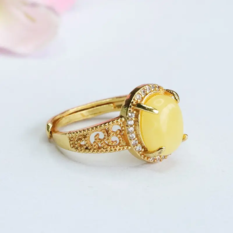 Guan Yu Natural Amber Ring Yellow Beeswax Live Dropshipping - Image 3