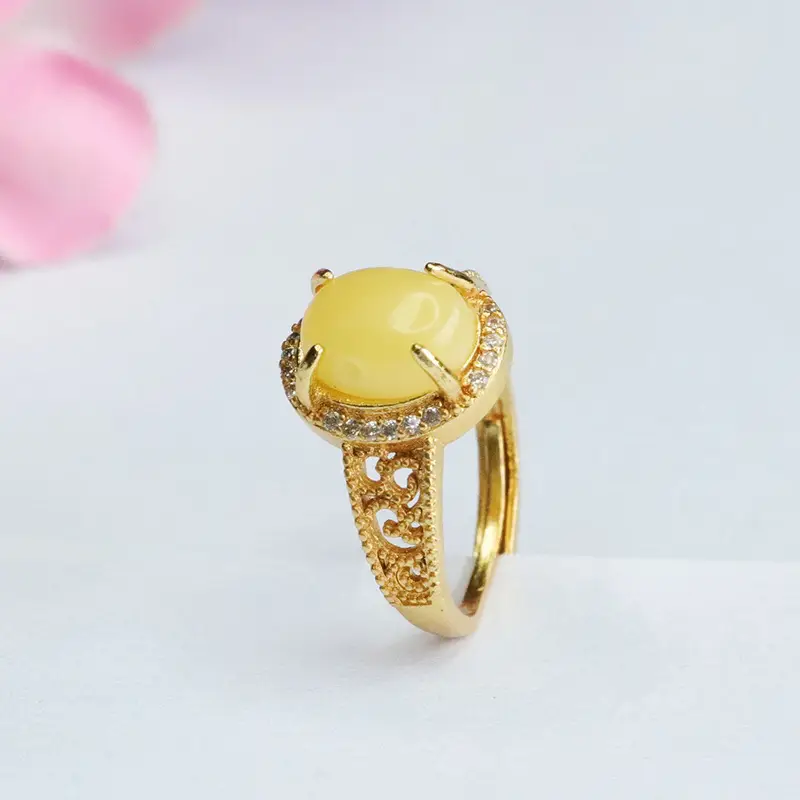 Guan Yu Natural Amber Ring Yellow Beeswax Live Dropshipping - Image 4