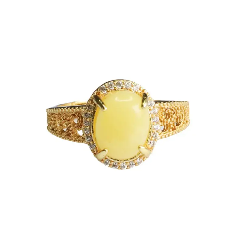 Guan Yu Natural Amber Ring Yellow Beeswax Live Dropshipping - Image 5
