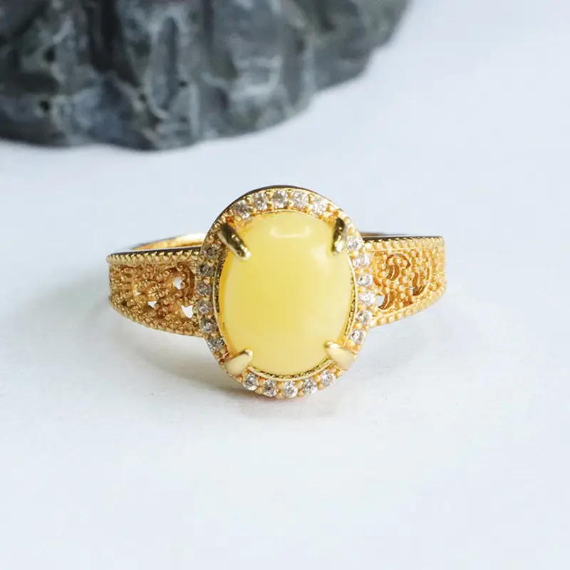 Guan Yu Natural Amber Ring Yellow Beeswax Live Dropshipping — feature 7