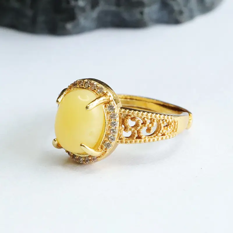 Guan Yu Natural Amber Ring Yellow Beeswax Live Dropshipping — feature 9