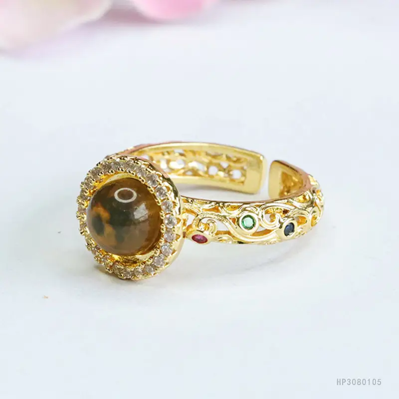 Guan Yu Natural Amber Ring Water Blue Vintage Women's - Image 3