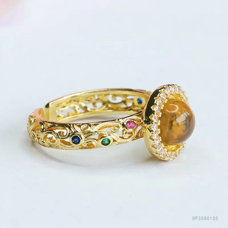 Guan Yu Natural Amber Ring Water Blue Vintage Women's - Image 4