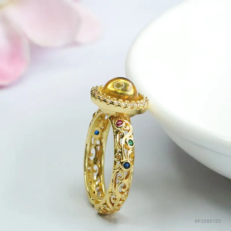 Guan Yu Natural Amber Ring Water Blue Vintage Women's - Image 5