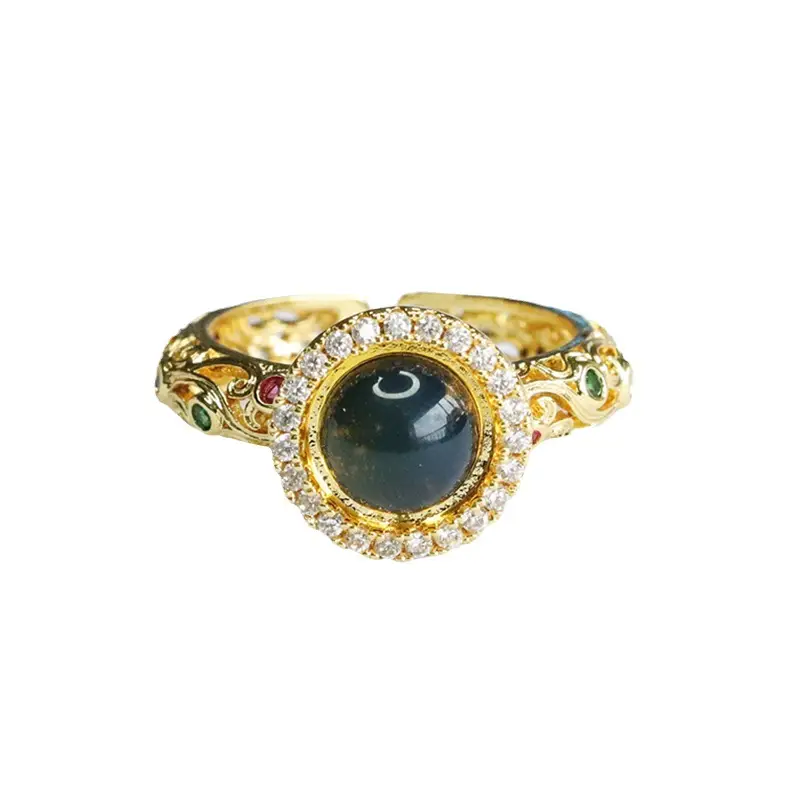 Guan Yu Natural Amber Ring Water Blue Vintage Women's - Image 6