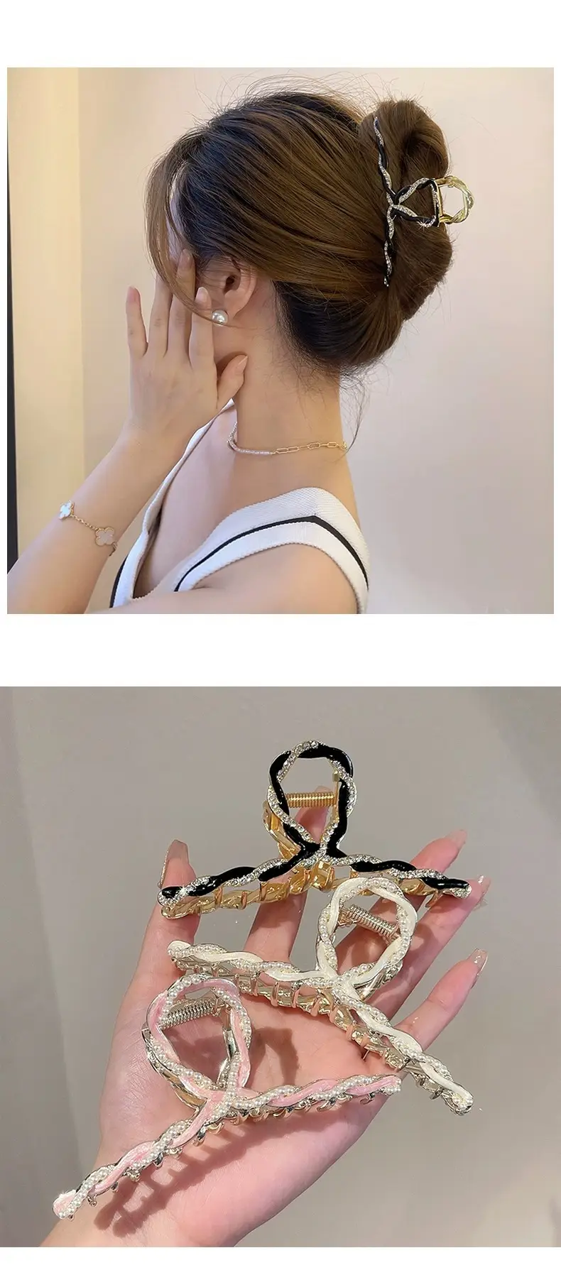 Pearl Clip Hairpin for Women, Gold Tone, Stylish Back Head Hair Accessories — feature 1