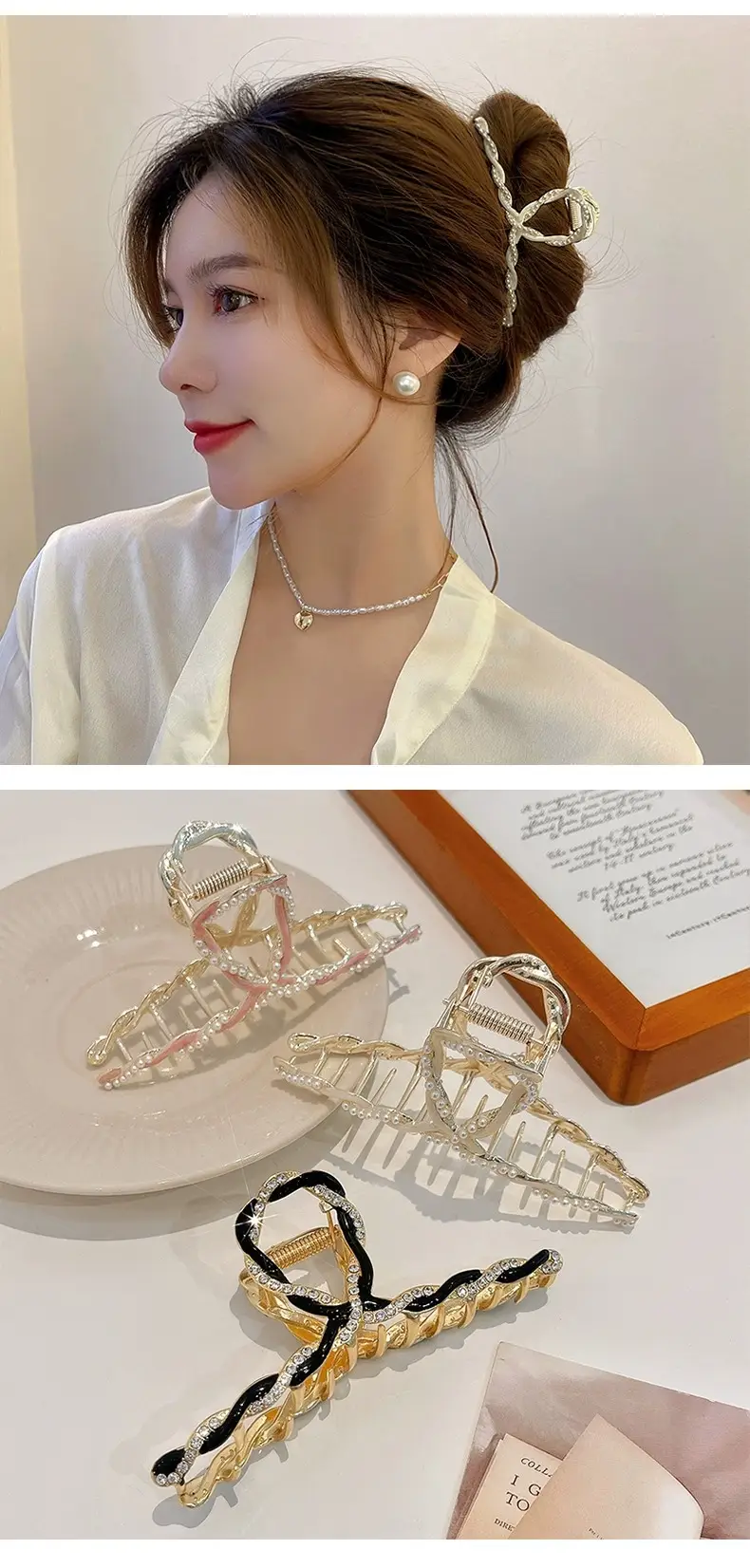 Pearl Clip Hairpin for Women, Gold Tone, Stylish Back Head Hair Accessories — feature 12