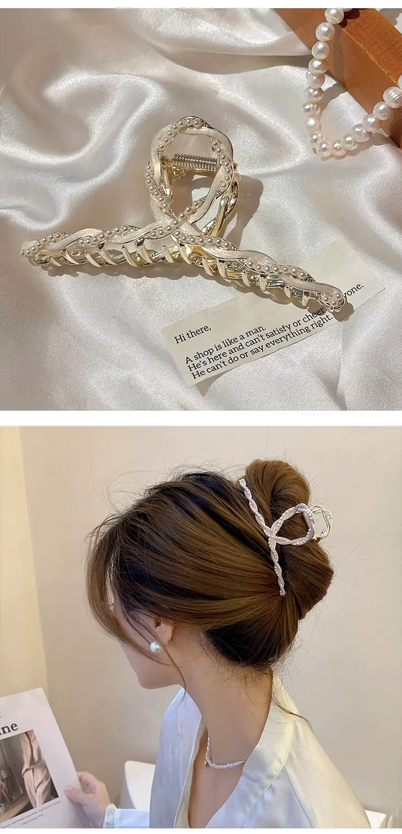 Pearl Clip Hairpin for Women, Gold Tone, Stylish Back Head Hair Accessories — feature 9