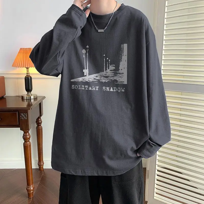 Men's Black Printed Long Sleeve T-Shirt Loose Fit Harajuku Style - Image 4
