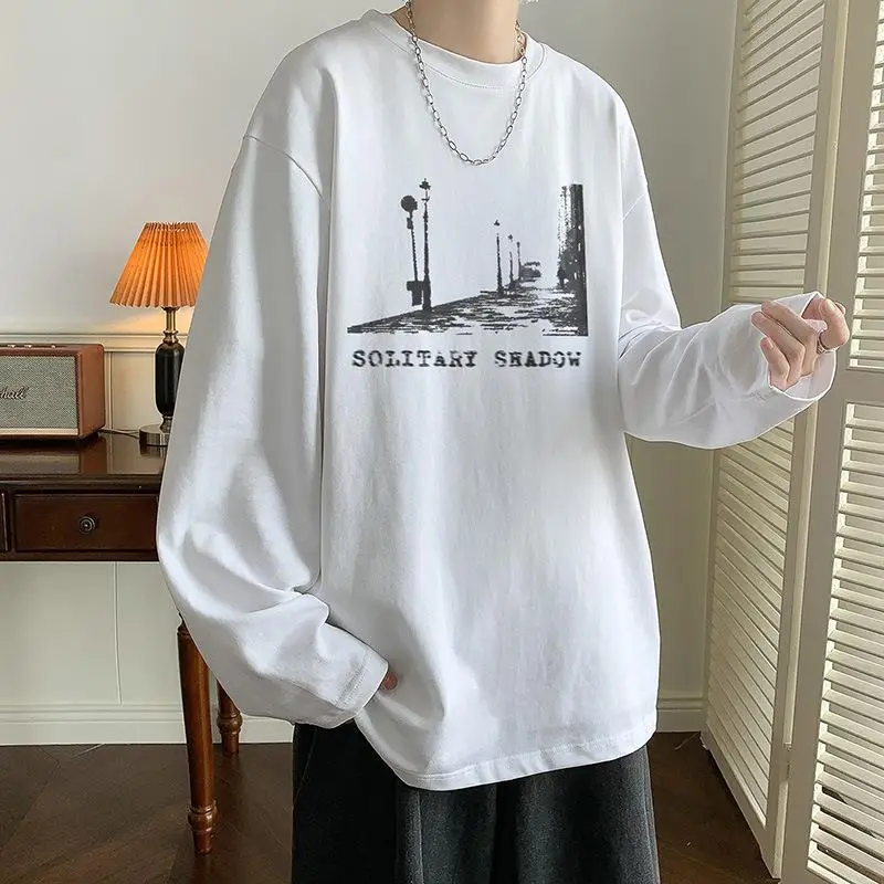 Men's Black Printed Long Sleeve T-Shirt Loose Fit Harajuku Style - Image 6