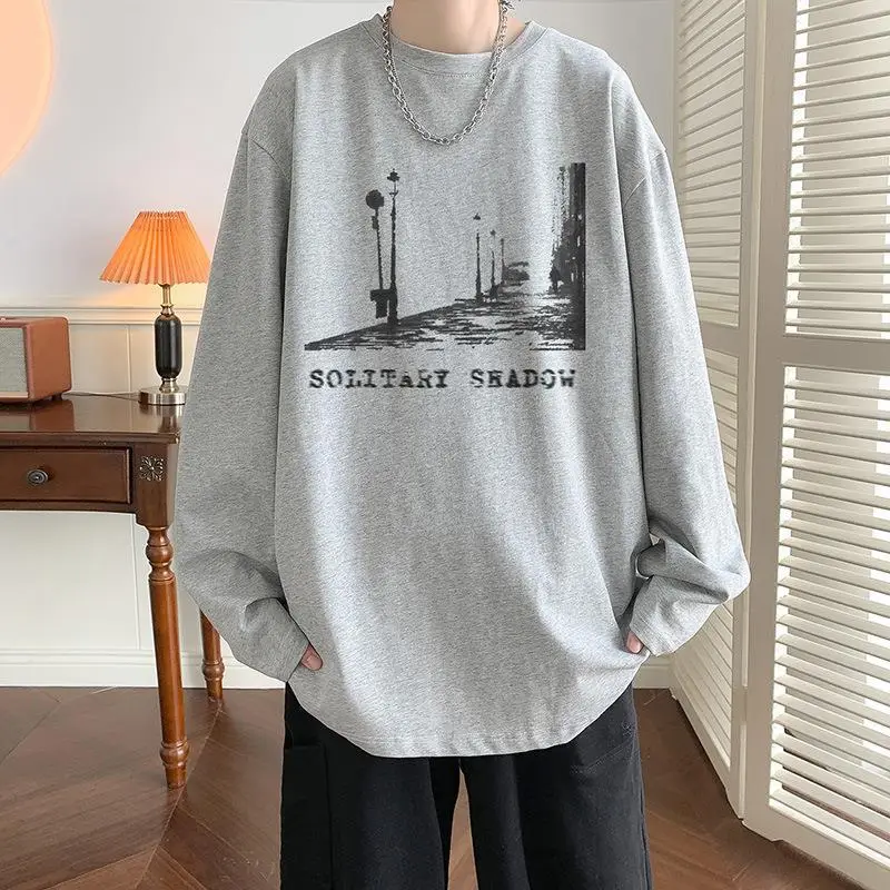 Men's Black Printed Long Sleeve T-Shirt Loose Fit Harajuku Style - Image 7
