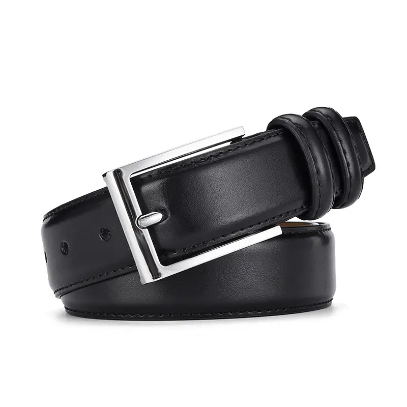 Men's Genuine Leather Belt with Silver Buckle Brown - Image 4