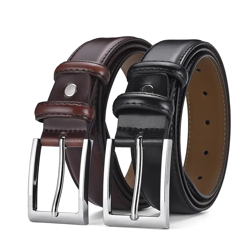 Men's Genuine Leather Belt with Silver Buckle Brown - Image 5