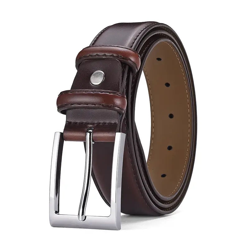 Men's Genuine Leather Belt with Silver Buckle Brown - Image 6
