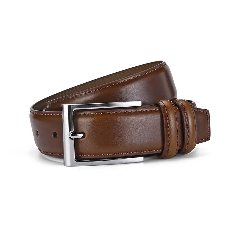 Men's Genuine Leather Belt with Silver Buckle Brown β feature 10