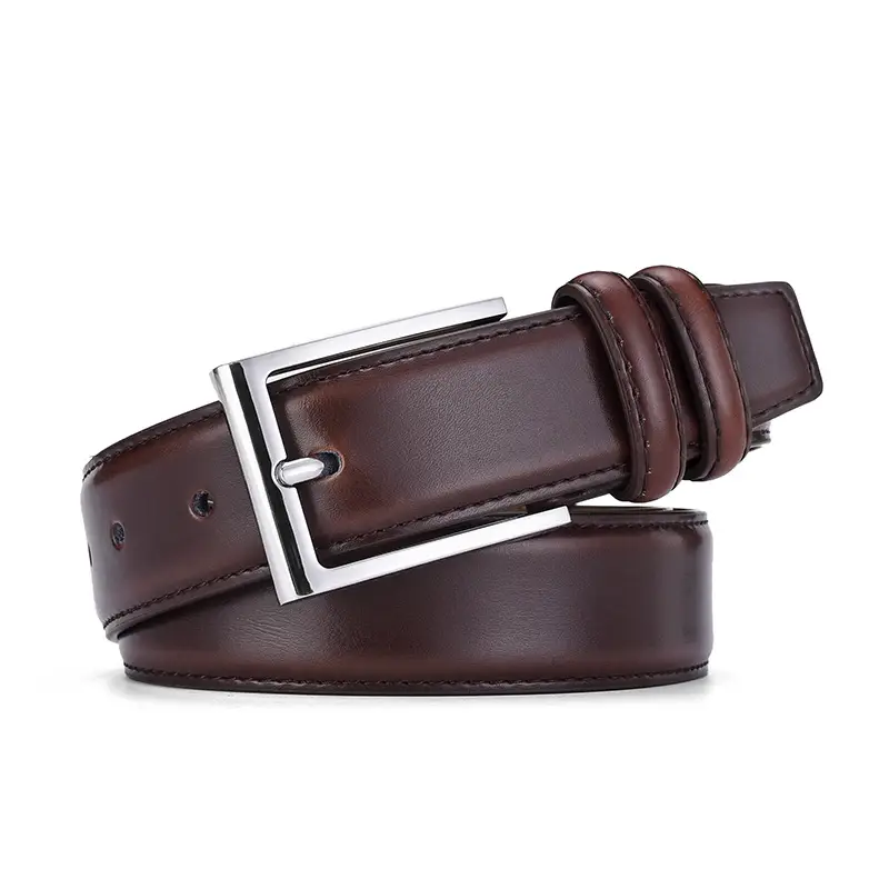 Men's Genuine Leather Belt with Silver Buckle Brown β feature 12