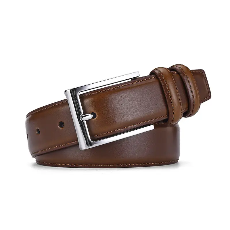 Men's Genuine Leather Belt with Silver Buckle Brown β feature 13