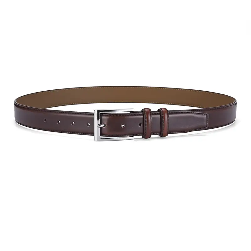 Men's Genuine Leather Belt with Silver Buckle Brown β feature 14