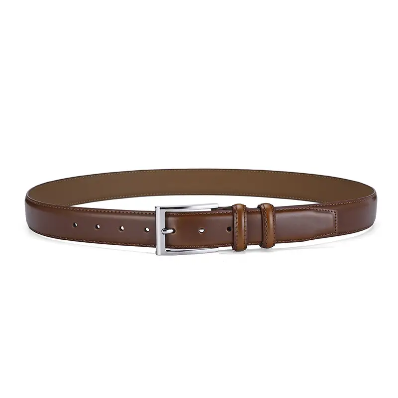 Men's Genuine Leather Belt with Silver Buckle Brown β feature 16
