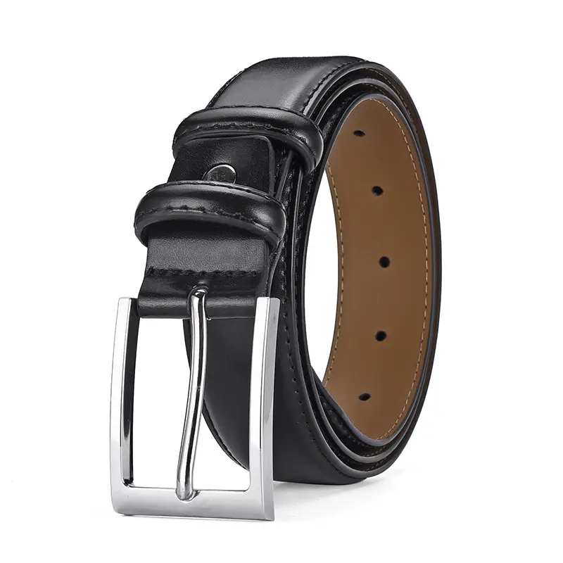 Men's Genuine Leather Belt with Silver Buckle Brown β feature 3