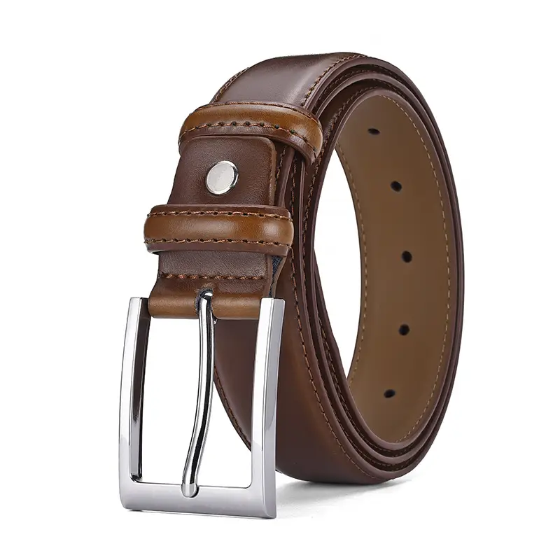 Men's Genuine Leather Belt with Silver Buckle Brown β feature 4