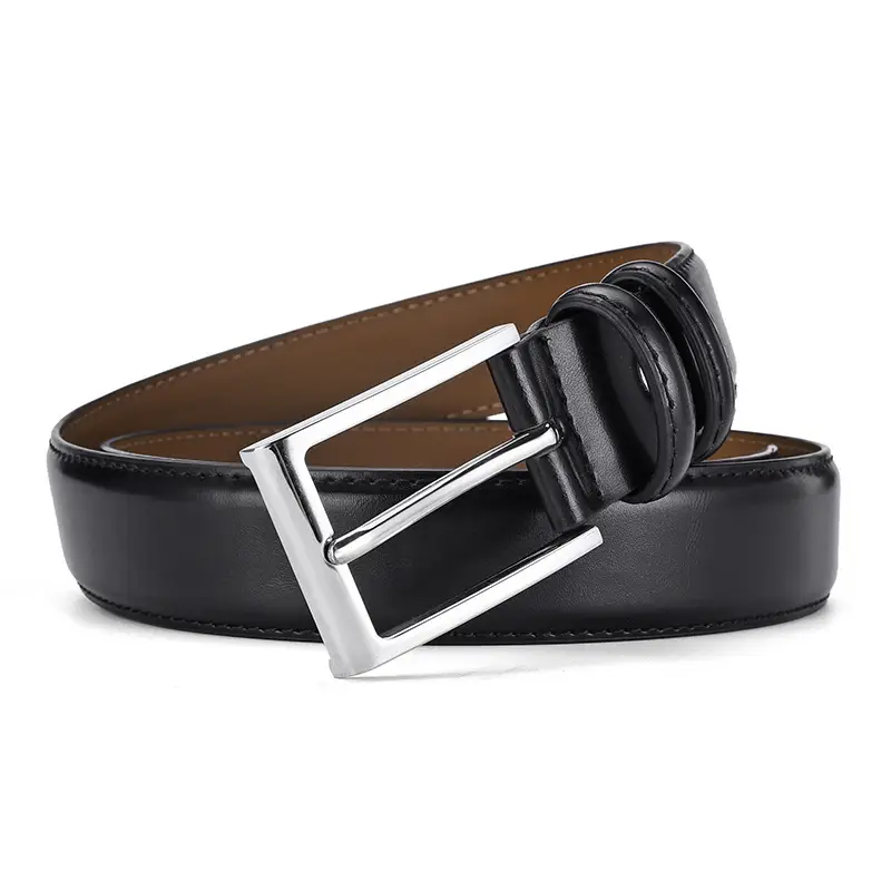 Men's Genuine Leather Belt with Silver Buckle Brown β feature 6