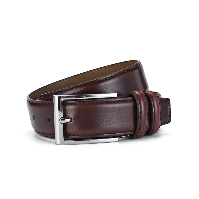 Men's Genuine Leather Belt with Silver Buckle Brown β feature 8