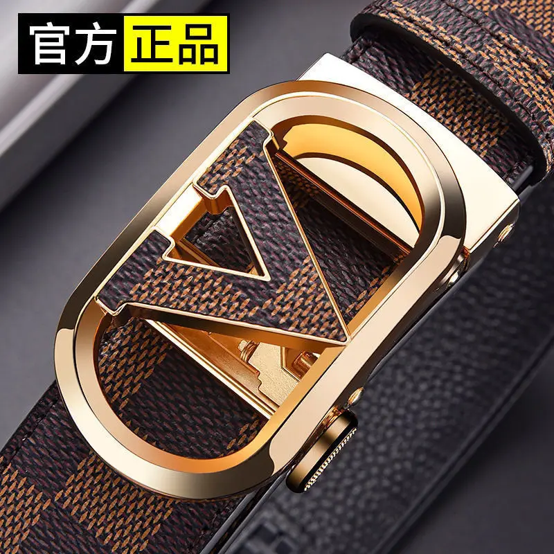 Men's Black Checkered Belt with Gold Logo Buckle - Image 4