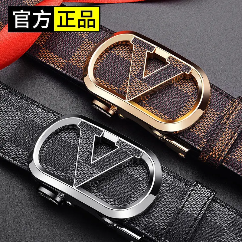 Men's Black Checkered Belt with Gold Logo Buckle - Image 6
