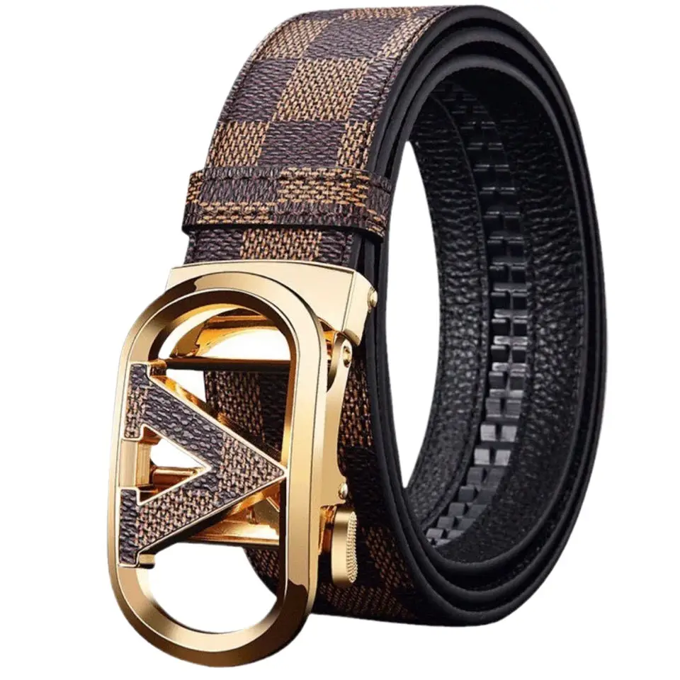 Men's Black Checkered Belt with Gold Logo Buckle - Image 7