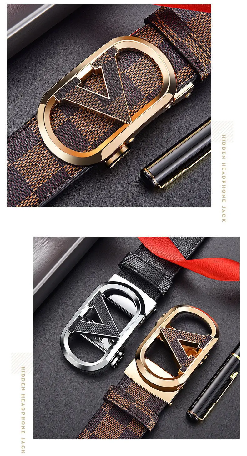 Men's Black Checkered Belt with Gold Logo Buckle — feature 11