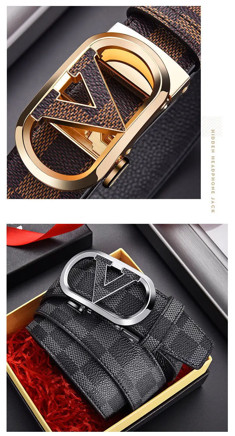 Men's Black Checkered Belt with Gold Logo Buckle — feature 12