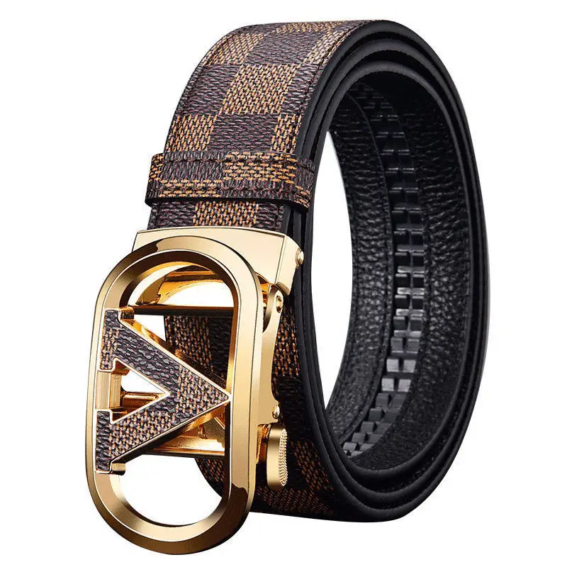 Men's Black Checkered Belt with Gold Logo Buckle — feature 13