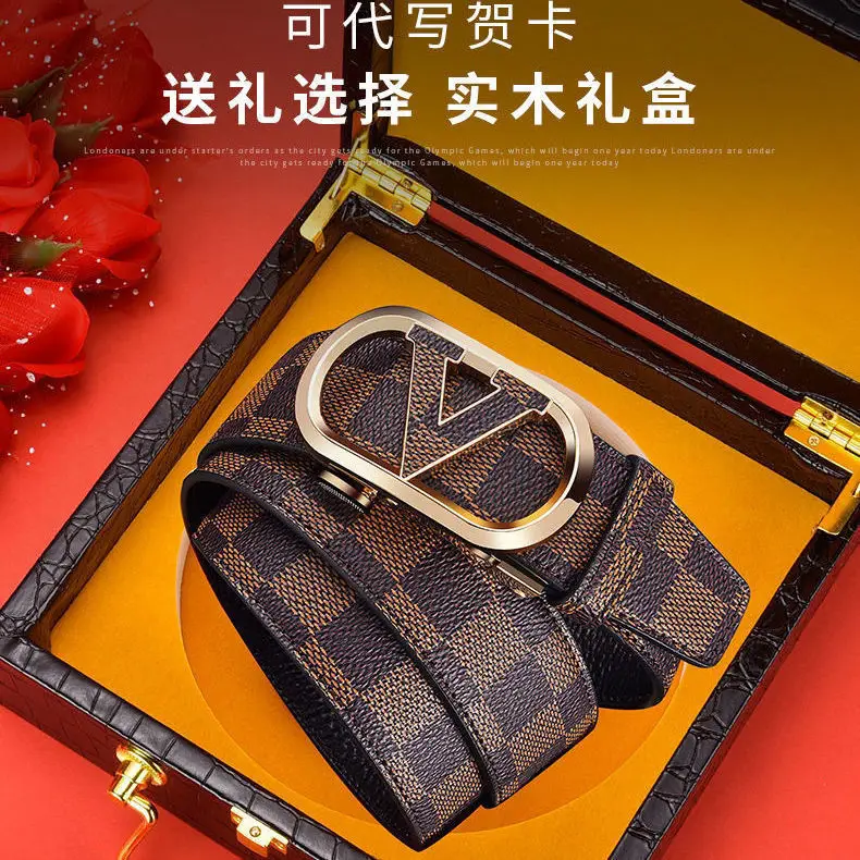 Men's Black Checkered Belt with Gold Logo Buckle — feature 2