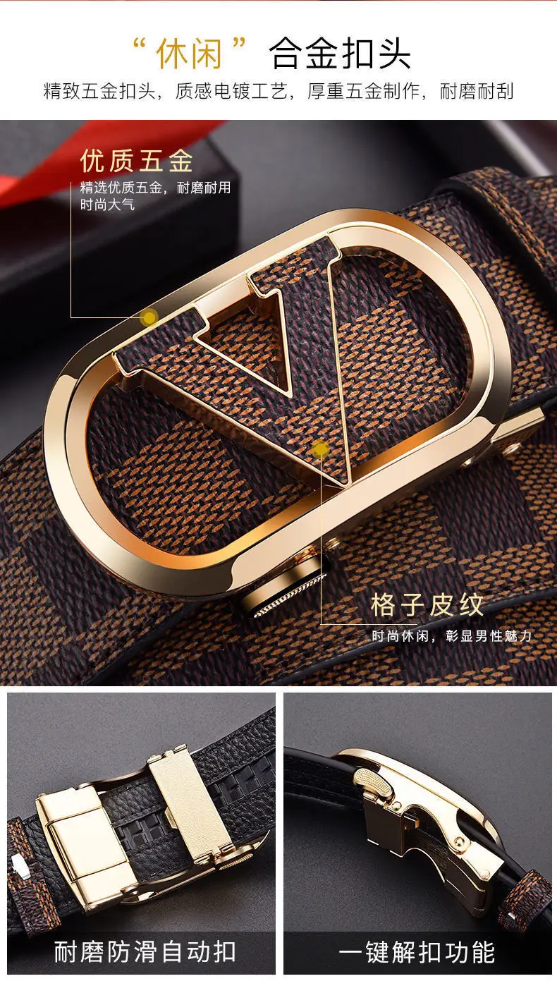 Men's Black Checkered Belt with Gold Logo Buckle — feature 3