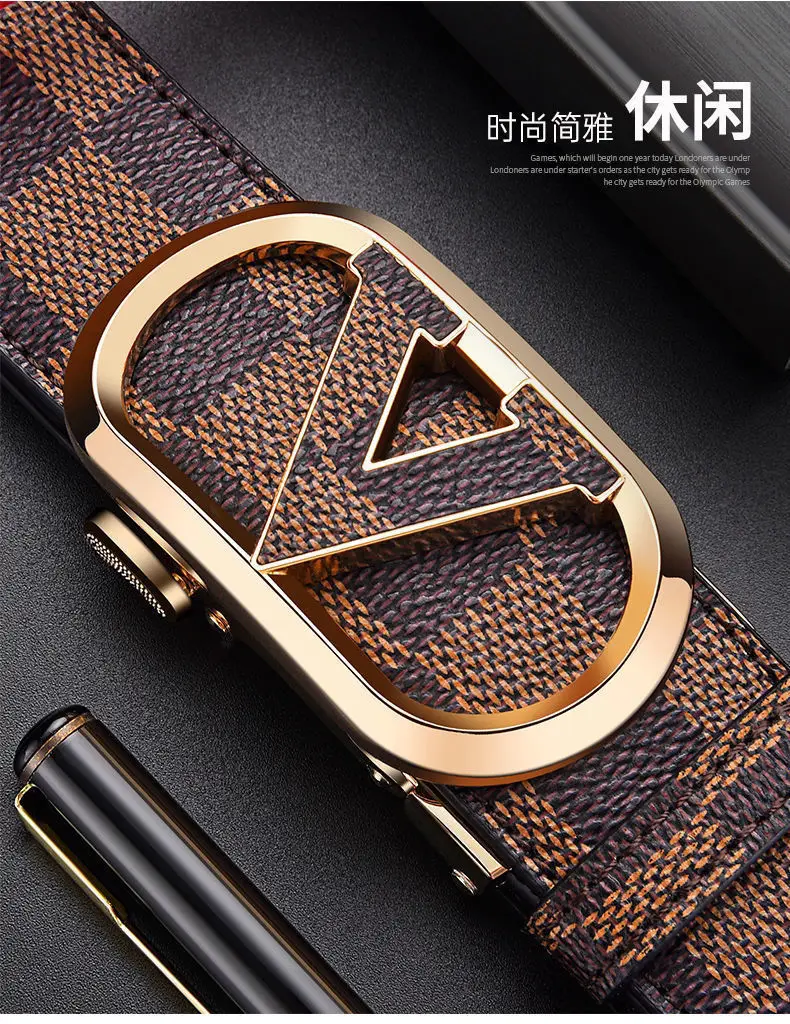 Men's Black Checkered Belt with Gold Logo Buckle — feature 4