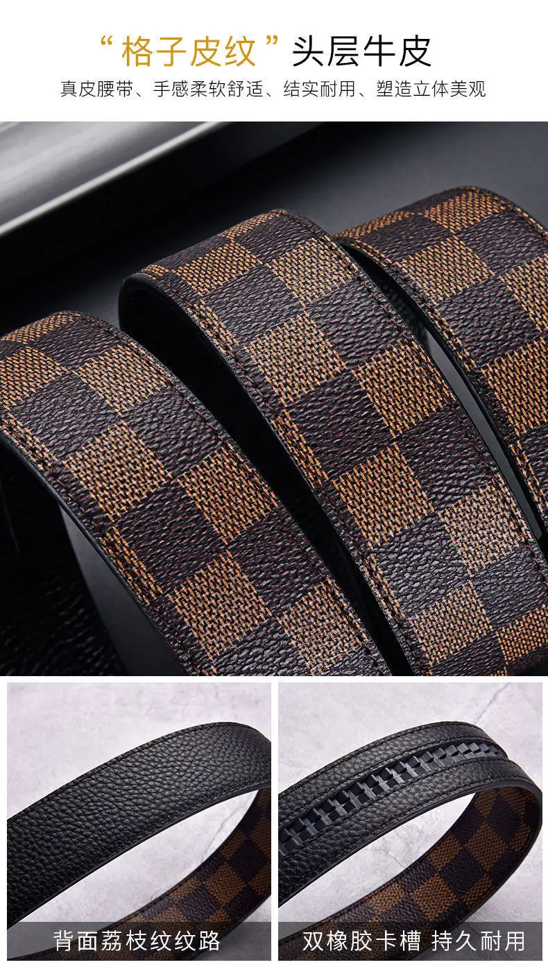 Men's Black Checkered Belt with Gold Logo Buckle — feature 5