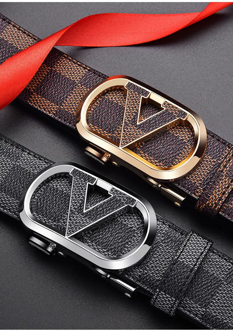 Men's Black Checkered Belt with Gold Logo Buckle — feature 6
