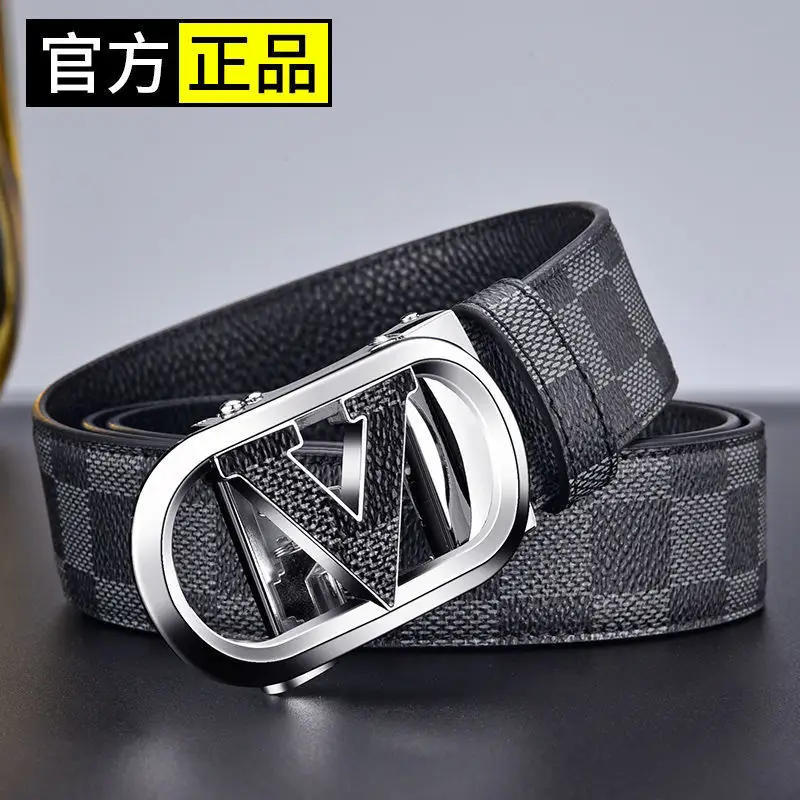 Men's Black Checkered Belt with Gold Logo Buckle - Image 1
