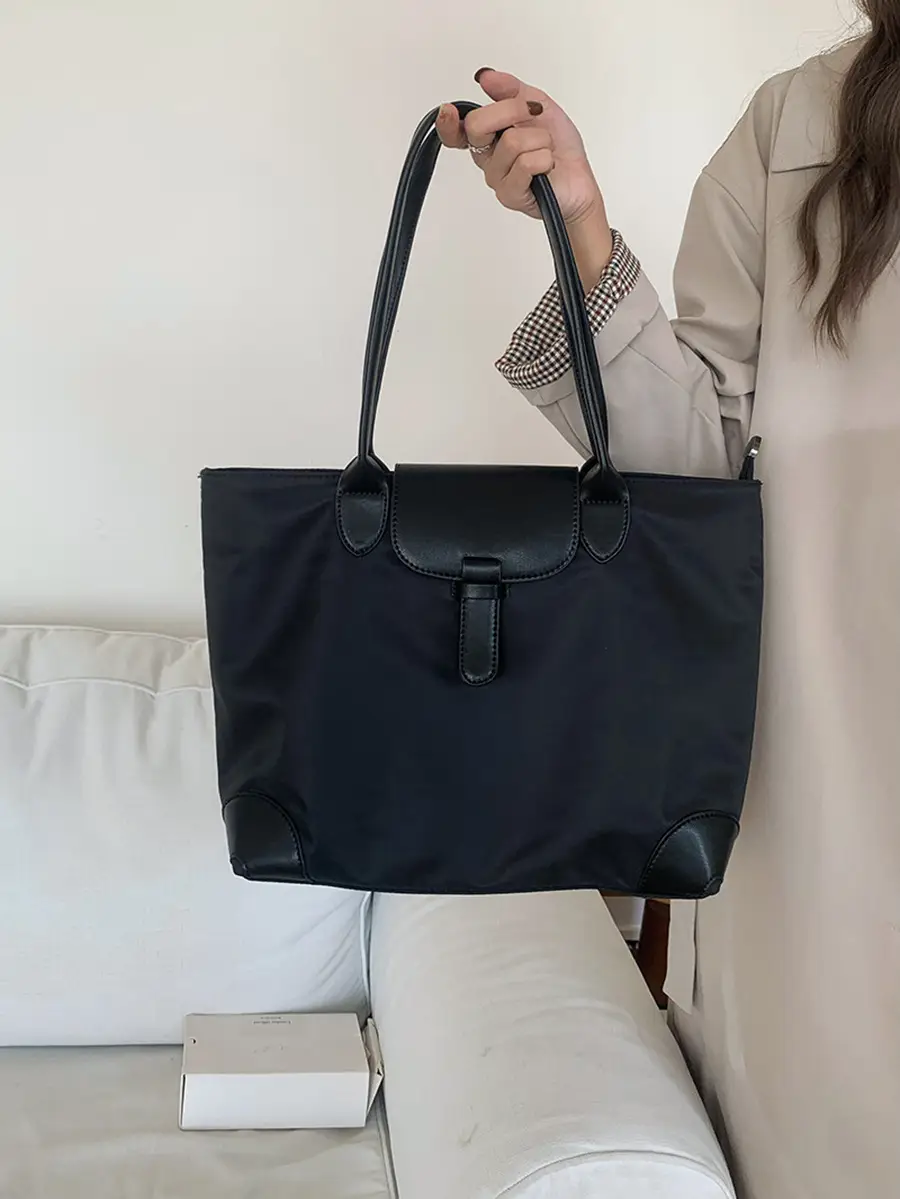Women Large Capacity Japanese Korean Tote Bag Black Nylon Canvas — feature 13
