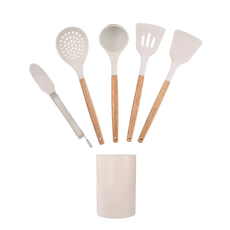 White wooden handle silicone 5-piece spatula Spoon soup spoon household cooking shovel non-stick pan food supplement kitchenware suit