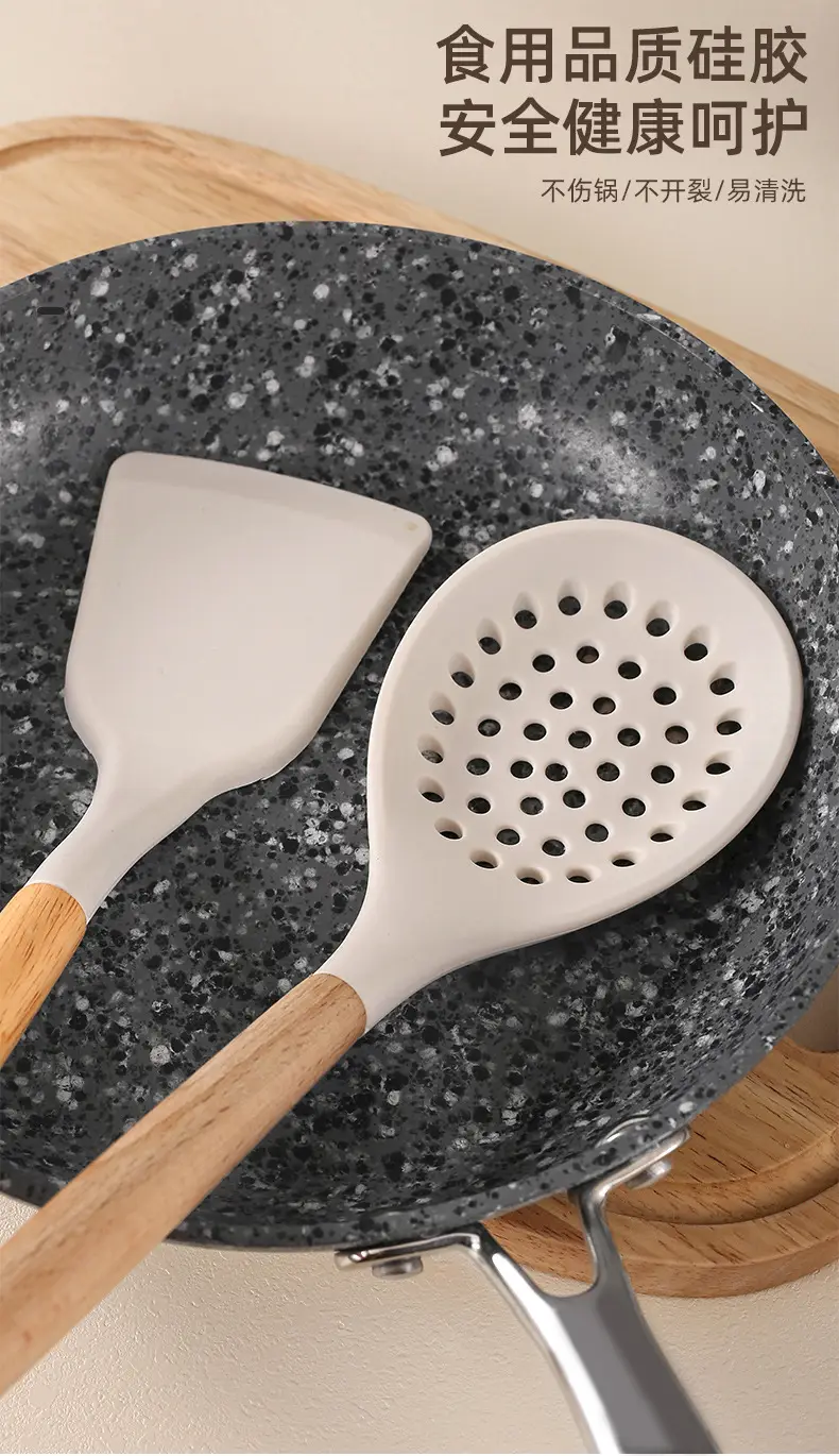 White wooden handle silicone 5-piece spatula Spoon soup spoon household cooking shovel non-stick pan food supplement kitchenware suit — feature 1