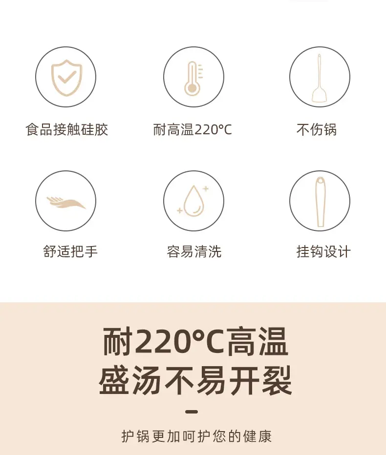 White wooden handle silicone 5-piece spatula Spoon soup spoon household cooking shovel non-stick pan food supplement kitchenware suit — feature 2