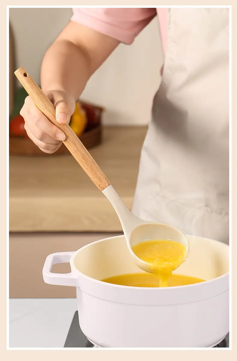 White wooden handle silicone 5-piece spatula Spoon soup spoon household cooking shovel non-stick pan food supplement kitchenware suit — feature 3