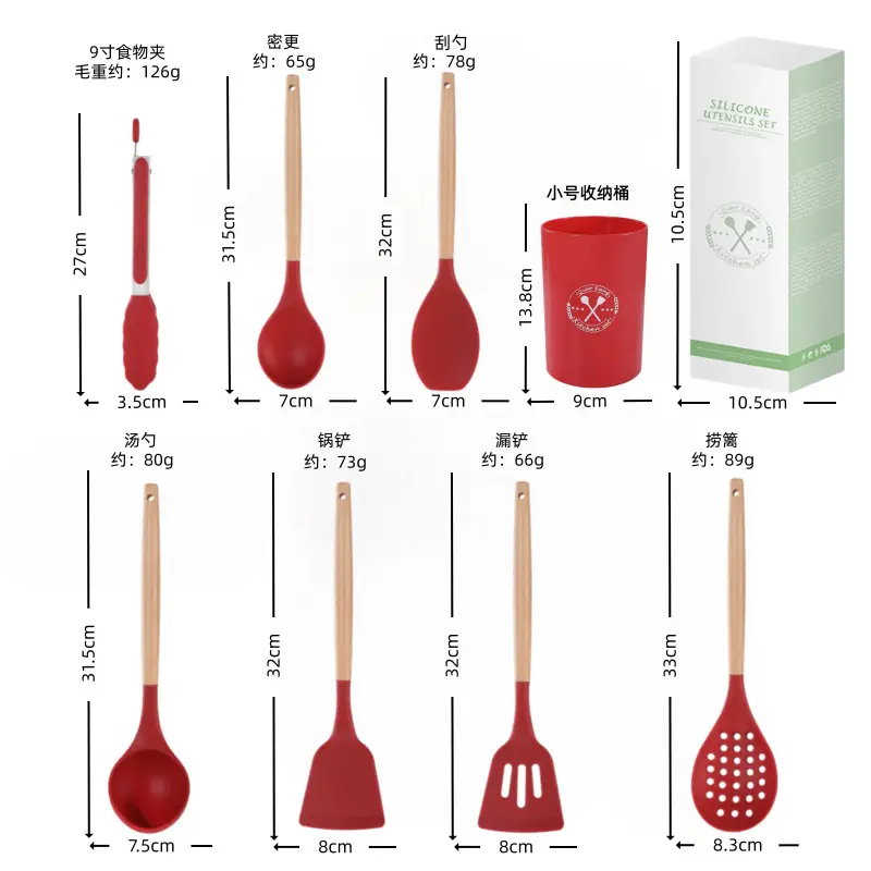White wooden handle silicone 5-piece spatula Spoon soup spoon household cooking shovel non-stick pan food supplement kitchenware suit