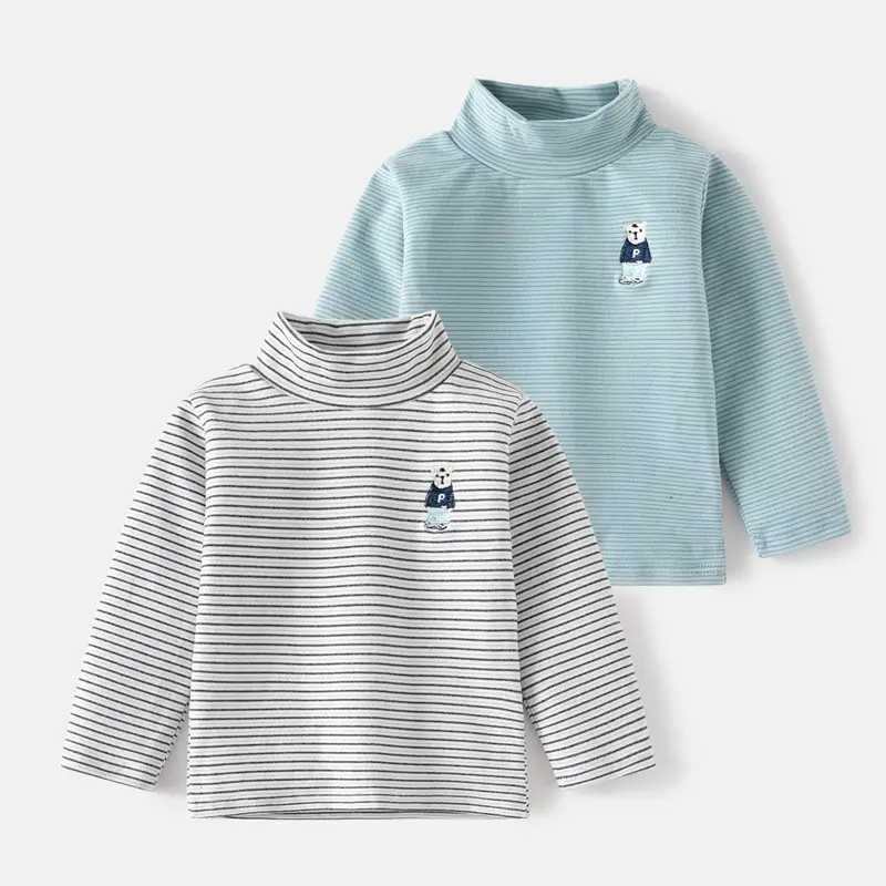 Boys Striped Fleece High Collar T-Shirt 2024 - Image 2