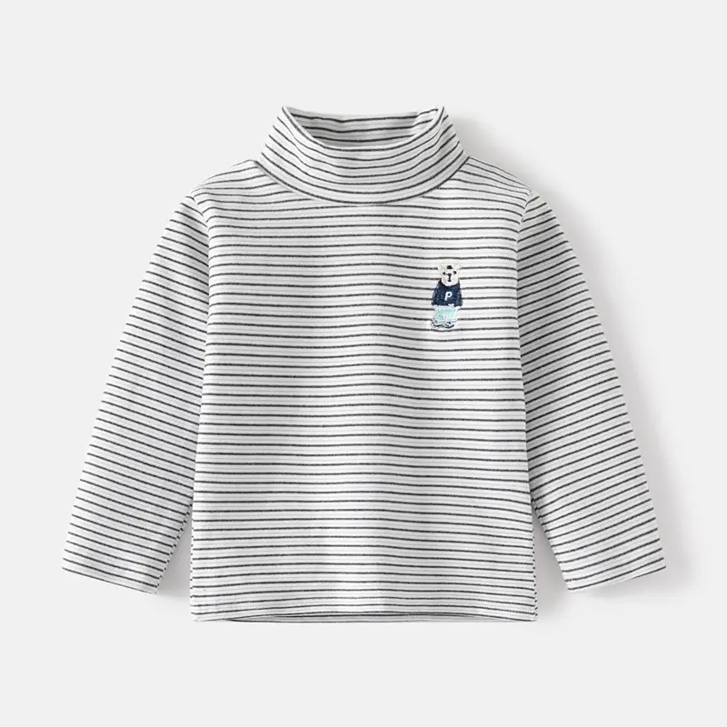 Boys Striped Fleece High Collar T-Shirt 2024 - Image 3