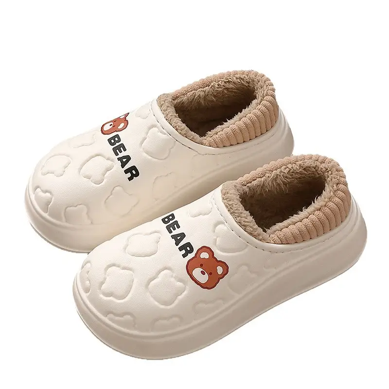 Waterproof cotton slippers women's winter home indoor non-slip plush bear bag heel thick bottom cotton shoes men's wholesale winter - Image 17