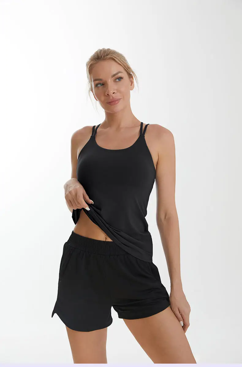 Women's Sleeveless Strappy Yoga Vest Black — feature 11